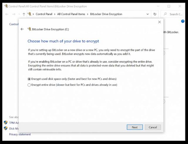 Choose how much of the drive to encrypt