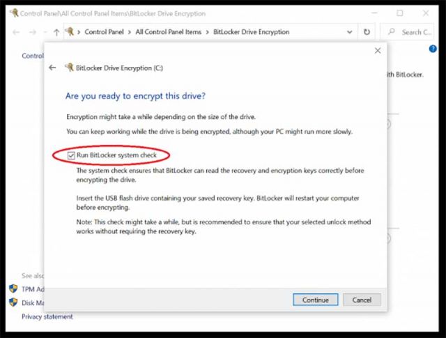 Check system check box