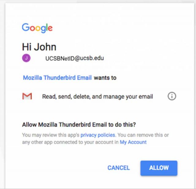 Allow Thunderbird access