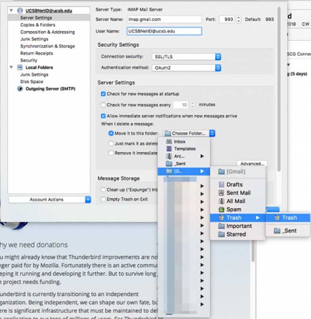 Server Settings drop-down menu